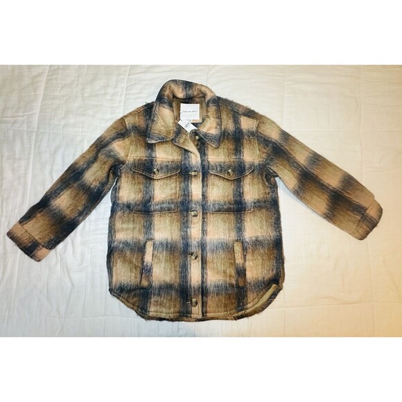 AMERICAN EAGLE Oversized Brushed Brown Plaid Shacket Women's MEDIUM NWT - Picture 2 of 11